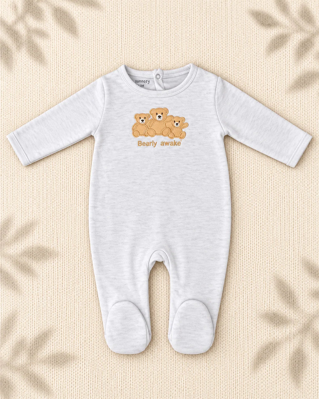 Pack of 3 - Full Sleeves - Footed Sleep Suits - Bearly Bear