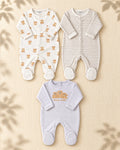 Pack of 3 - Full Sleeves - Footed Sleep Suits - Bearly Bear