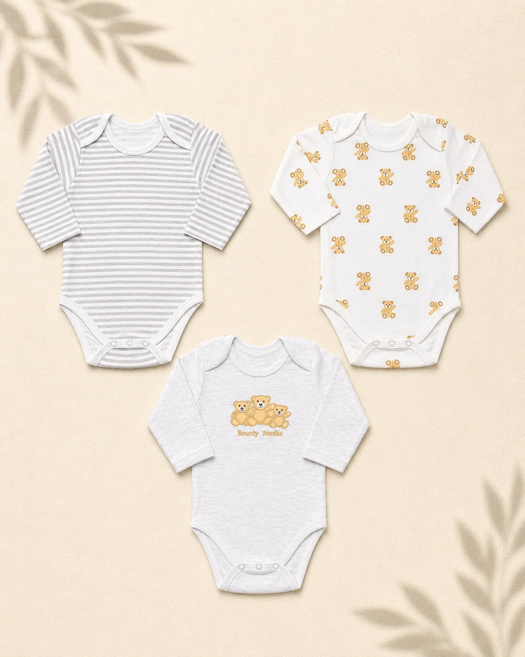 Pack of 3 Full Sleeve Bodysuits - Bearly Bear - 001
