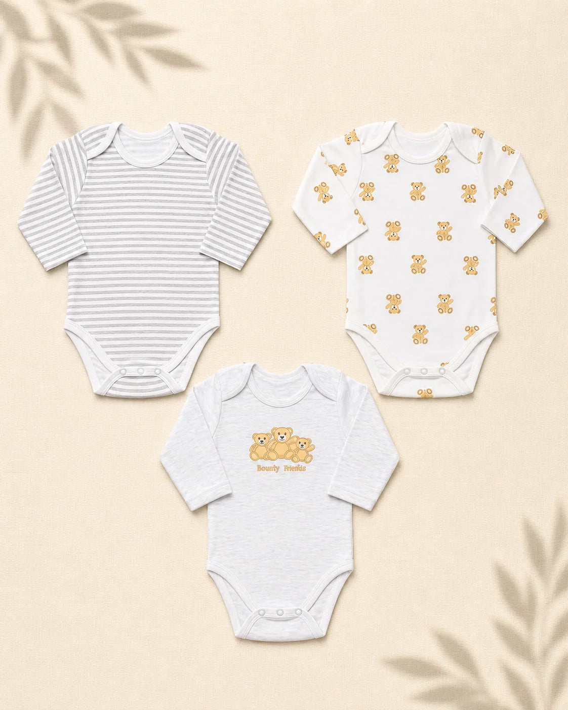 Pack of 3 Full Sleeve Bodysuits - Bearly Bear - 001