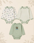Pack of 3 Full Sleeve Bodysuits - Green Turtle - 010