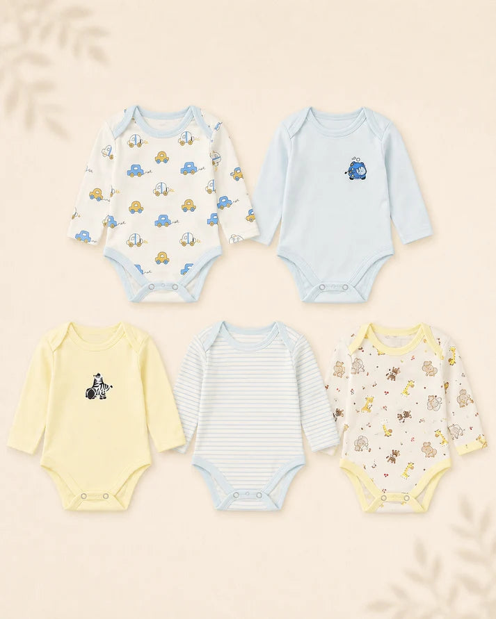 Pack of 5 Full Sleeve Bodysuits - Animal Kingdom - 003