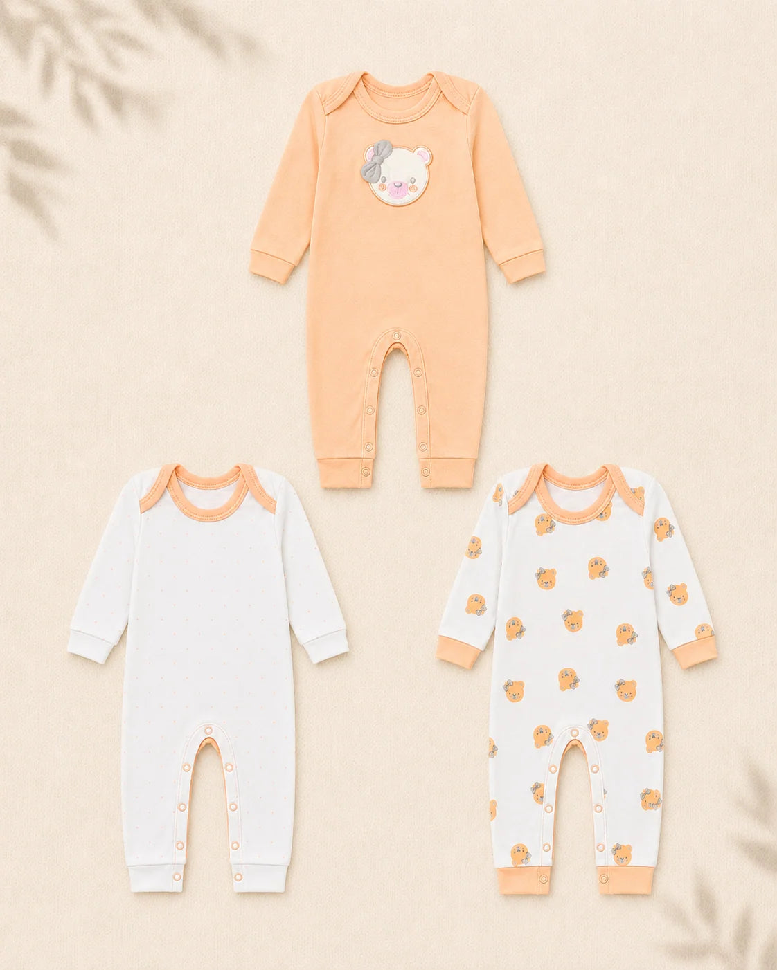 Pack of 3 - Full Sleeves - Sleep Suits - Bear & Bow