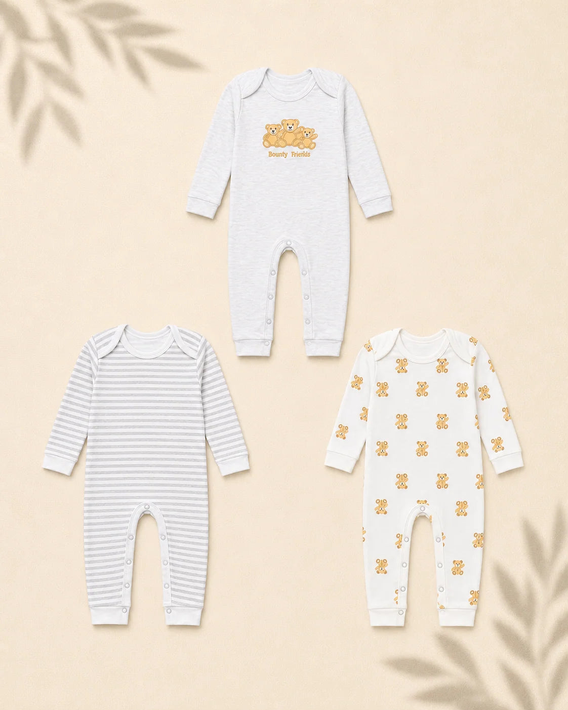 Pack of 3 - Full Sleeves - Sleep Suits - Bearly Bear