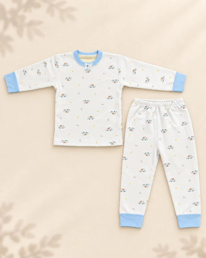 Winter Night Suit - Cars Sky Blue - D4