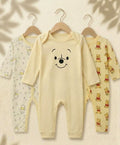 Pack of 3 - Full Sleeves - Sleep Suits - Yellow pooh