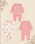 Pack of 3 - Full Sleeves - Sleep Suits - Pink Bear