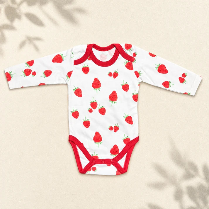 Pack of 3 Full Sleeve Bodysuits - Strawberry - 007