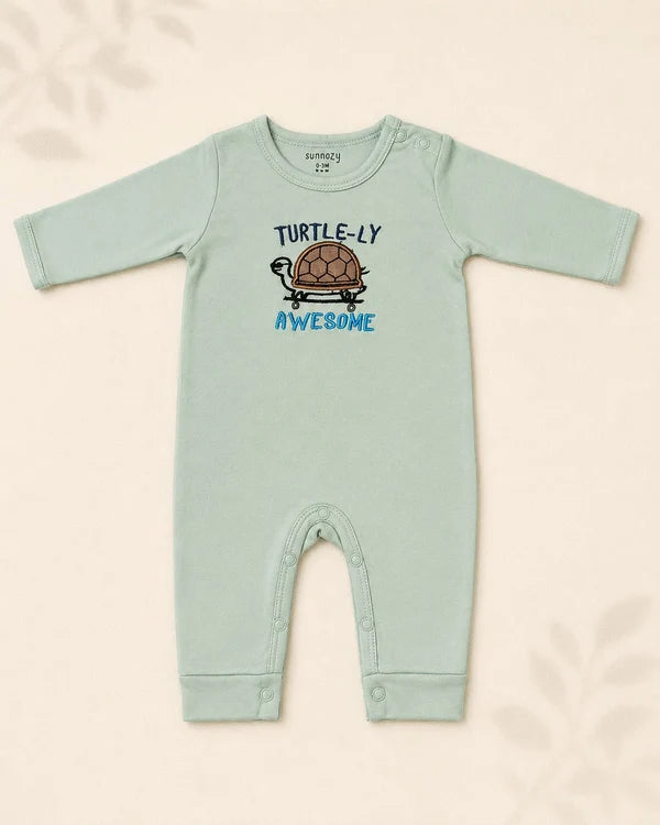 Pack of 3 - Full Sleeves - Sleep Suits - Green Turtle